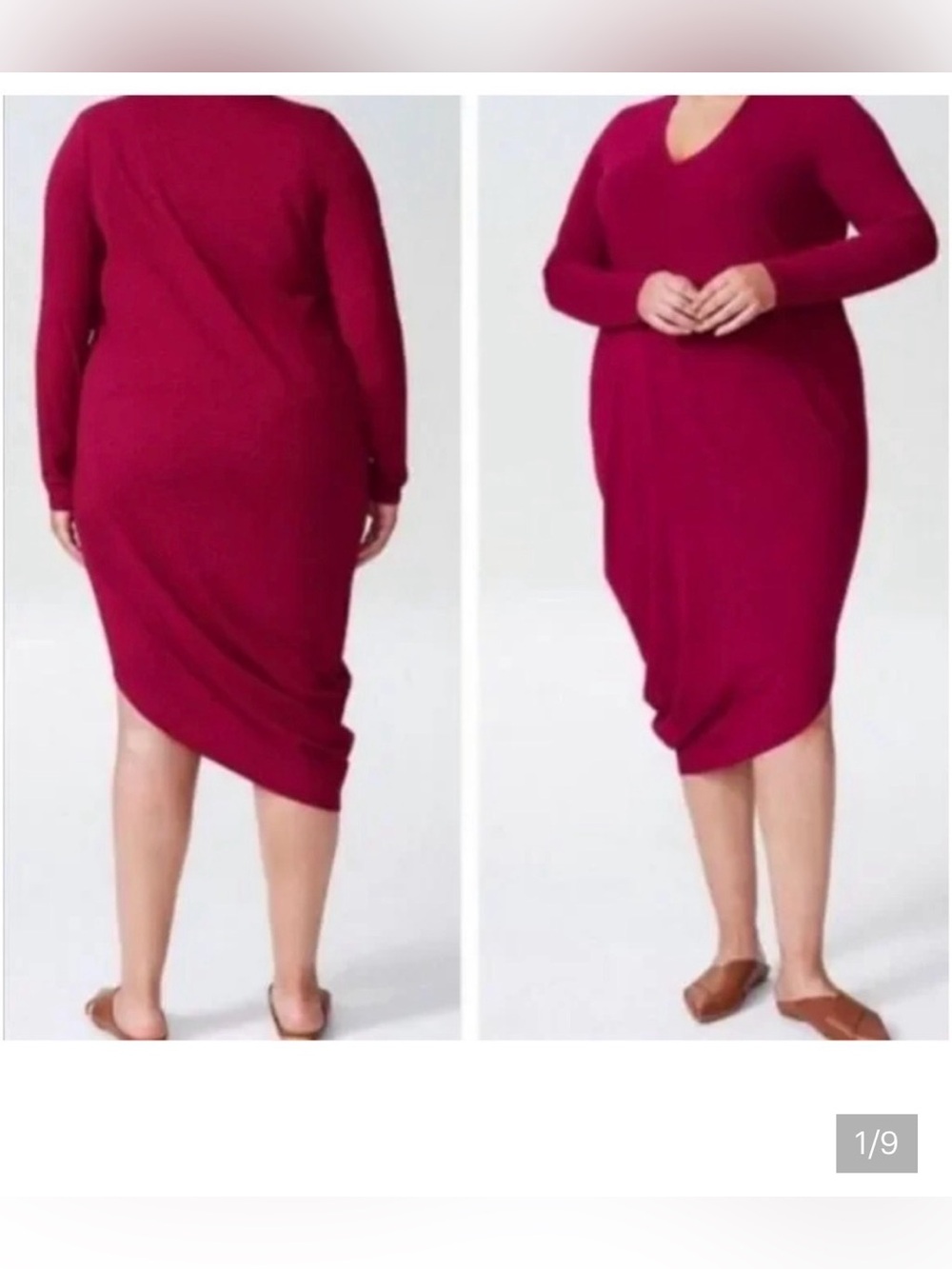 NWT Universal Standard beet red Long Sleeve V-Neck Geneva Dress size M